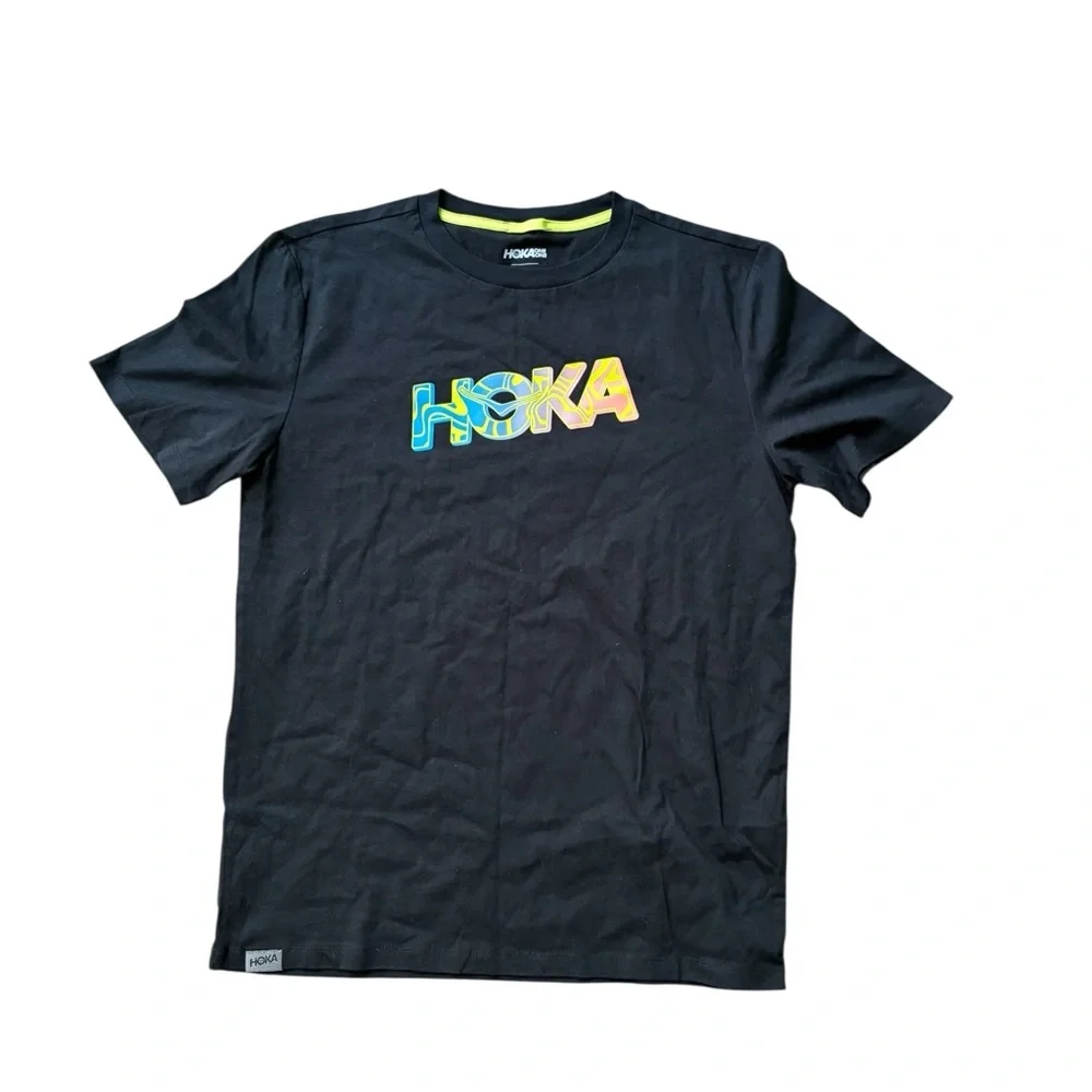 Hoka Black Tee with Vibrant Logo